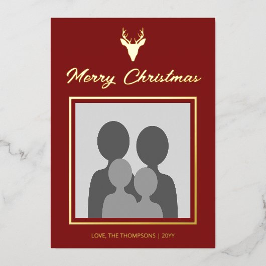 鹿の頭のシルエッカスタムト（赤に写真付） 箔シーズンカード (正面)