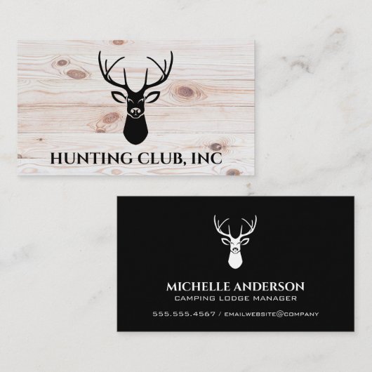 鹿の頭のロゴ |木製ボードの背景 名刺 (正面/裏面)