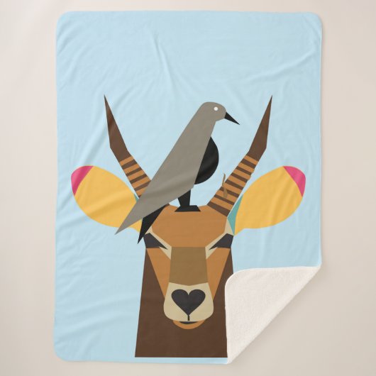 鹿の頭の上のカラス シェルパブランケット (正面)