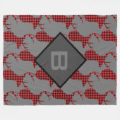 鹿の頭の〔雄ジカの〕枝角パターンバッファロープレイドモノグラム フリースブランケット (正面(横))