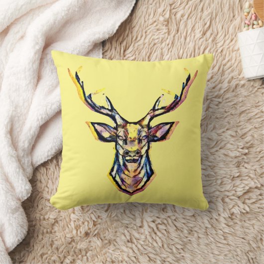 鹿の頭を水色のカラフル写真として クッション (ブランケット)