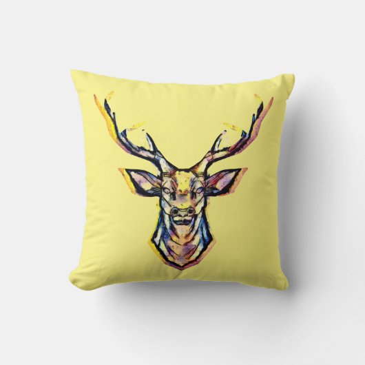 鹿の頭を水色のカラフル写真として クッション (正面)