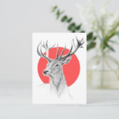 鹿の頭スタグスケッチ赤丸動物術 ポストカード (スタンド正面)