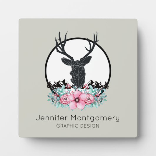 鹿の頭花と山の名前とタイトル フォトプラーク (正面)