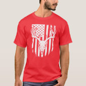 鹿の頭蓋骨アメリカ国旗 Tシャツ (正面)
