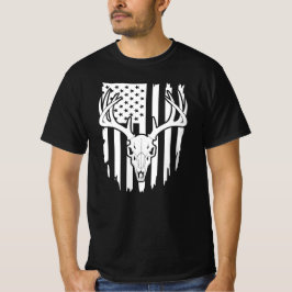 鹿の頭蓋骨アメリカ国旗 Tシャツ
