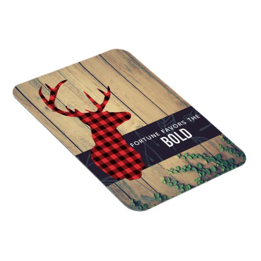 鹿の頭 – 素朴赤い格子模様(引用文付) マグネット (右側)