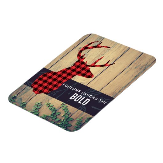 鹿の頭 – 素朴赤い格子模様(引用文付) マグネット (左側)