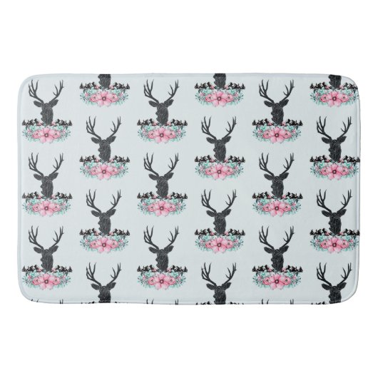 鹿の頭（花と山の模様） バスマット (正面)