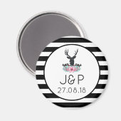 鹿の頭(花と山の結婚日付付付き) マグネット (正面/裏面)