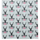 鹿の頭(花と山の青淡い色の背中) シャワーカーテン (正面)