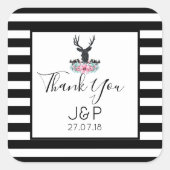 鹿の頭(花と山結婚の感謝してい) スクエアシール (正面)