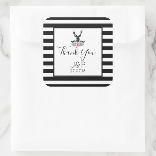 鹿の頭(花と山結婚の感謝してい) スクエアシール (バッグ)