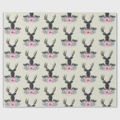 鹿の頭（花と山） ラッピングペーパー (フラット)