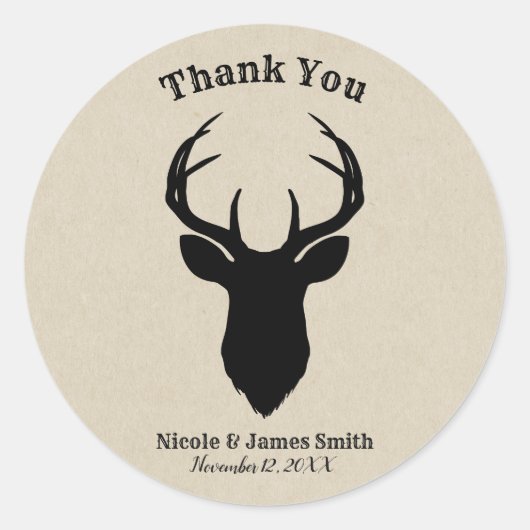 鹿の頭〔雄ジカの〕枝角素朴国のモダン好意 ラウンドシール (正面)