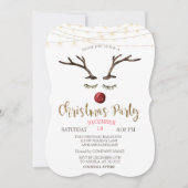 鹿の顔のゴールドのクリスマスイルミネーション パーティー招待状 招待状 (正面)