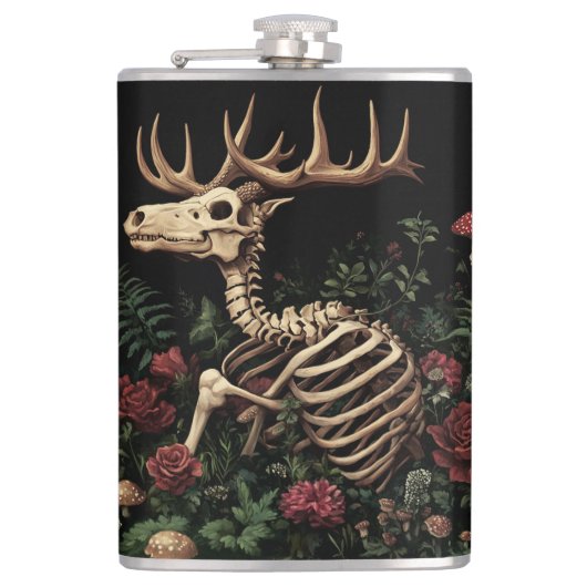 鹿の骨格神秘的ゴシックフローラ フラスク (正面)