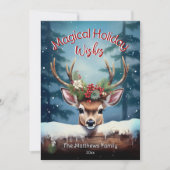 鹿の魔法の願い雪に魅了された森を覗く シーズンカード (正面)