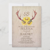 鹿の〔雄ジカの〕枝角とひまわりのリハーサル素朴ディナー 招待状 (正面)
