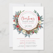 鹿の〔雄ジカの〕枝角とクリスマスフラワーリース シーズンカード (正面)