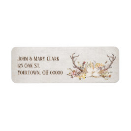 鹿の〔雄ジカの〕枝角とフローラブーケ ラベル