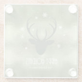 鹿の〔雄ジカの〕枝角シルエット&スノーフレーク緑ID861 ガラスコースター (裏面)