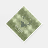 鹿の〔雄ジカの〕枝角シルエット&スノーフレーク緑ID861 スタンダードランチョンナプキン (角)