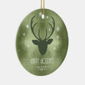 鹿の〔雄ジカの〕枝角シルエット&スノーフレーク緑ID861 セラミックオーナメント (右)