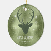 鹿の〔雄ジカの〕枝角シルエット&スノーフレーク緑ID861 セラミックオーナメント (左)