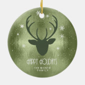 鹿の〔雄ジカの〕枝角シルエット&スノーフレーク緑ID861 セラミックオーナメント (裏面)