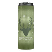 鹿の〔雄ジカの〕枝角シルエット&スノーフレーク緑ID861 タンブラー (裏面)