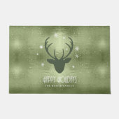 鹿の〔雄ジカの〕枝角シルエット&スノーフレーク緑ID861 ドアマット (正面)
