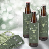 鹿の〔雄ジカの〕枝角シルエット&スノーフレーク緑ID861 ボトルネックタグ