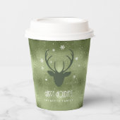 鹿の〔雄ジカの〕枝角シルエット&スノーフレーク緑ID861 紙コップ (正面)