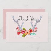 鹿の〔雄ジカの〕枝角フローラdoe赤ちゃんシャワーサンキューカード サンキューカード (正面/裏面)