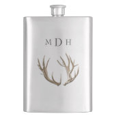 鹿の〔雄ジカの〕枝角モノグラムのが彼を求める フラスク (正面)