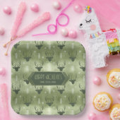 鹿の〔雄ジカの〕枝角矢印クリスマスパターングリーンID861 ペーパープレート (パーティー)