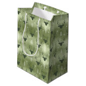 鹿の〔雄ジカの〕枝角矢印クリスマスパターングリーンID861 ミディアムペーパーバッグ (裏面アングル)