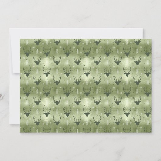 鹿の〔雄ジカの〕枝角矢印クリスマスフォトV2緑ID861 招待状 (裏面)