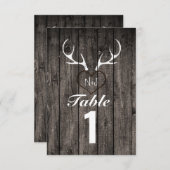 鹿の〔雄ジカの〕枝角素朴と彫りハートテーブル番号 招待状 (正面/裏面)