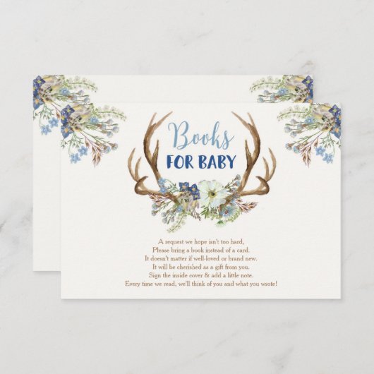 鹿の〔雄ジカの〕枝角素朴な少年の赤ちゃんシャワーブックリクエスト エンクロージャーカード (正面/裏面)