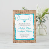 鹿の〔雄ジカの〕枝角素朴ティール（緑がかった色）バーラップウェディング招待状 招待状 (スタンド正面)