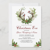 鹿の〔雄ジカの〕枝角、鳥類ホリーベリークリスマスパーティー 招待状 (正面)