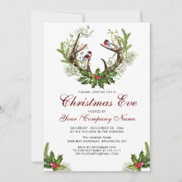 鹿の〔雄ジカの〕枝角、鳥類ホリーベリークリスマスパーティー 招待状