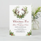 鹿の〔雄ジカの〕枝角、鳥類ホリーベリークリスマスパーティー 招待状 (スタンド正面)