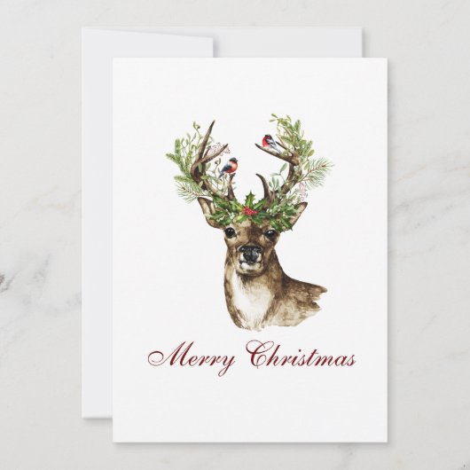 鹿の〔雄ジカの〕枝角、鳥類ホリーベリークリスマスパーティー 招待状 (裏面)