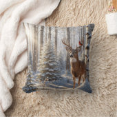 鹿の(鳥)ショウジョウコウカンチョウに止まった赤い〔雄ジカの〕枝角 クッション (ブランケット)