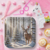 鹿の（鳥）ショウジョウコウカンチョウに止まった赤い〔雄ジカの〕枝角 ペーパープレート (パーティー)