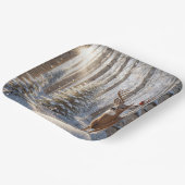 鹿の（鳥）ショウジョウコウカンチョウに止まった赤い〔雄ジカの〕枝角 ペーパープレート (傾斜あり)