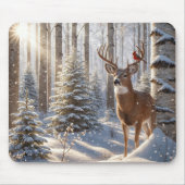 鹿の（鳥）ショウジョウコウカンチョウに止まった赤い〔雄ジカの〕枝角 マウスパッド (正面)